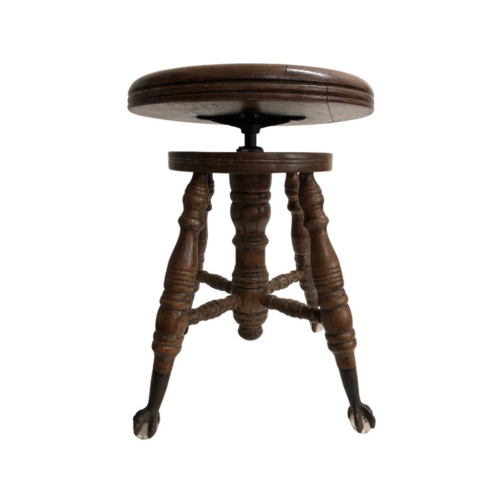 Victorian Antique Piano Organ Stool with Glass Ball Eagle Claw Feet
